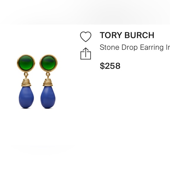 Tory Burch 👜 STONE DROP EARRING IN VINTAGE BRASS / DARK GREEN / BRIGHT BLUE - Picture 3 of 4